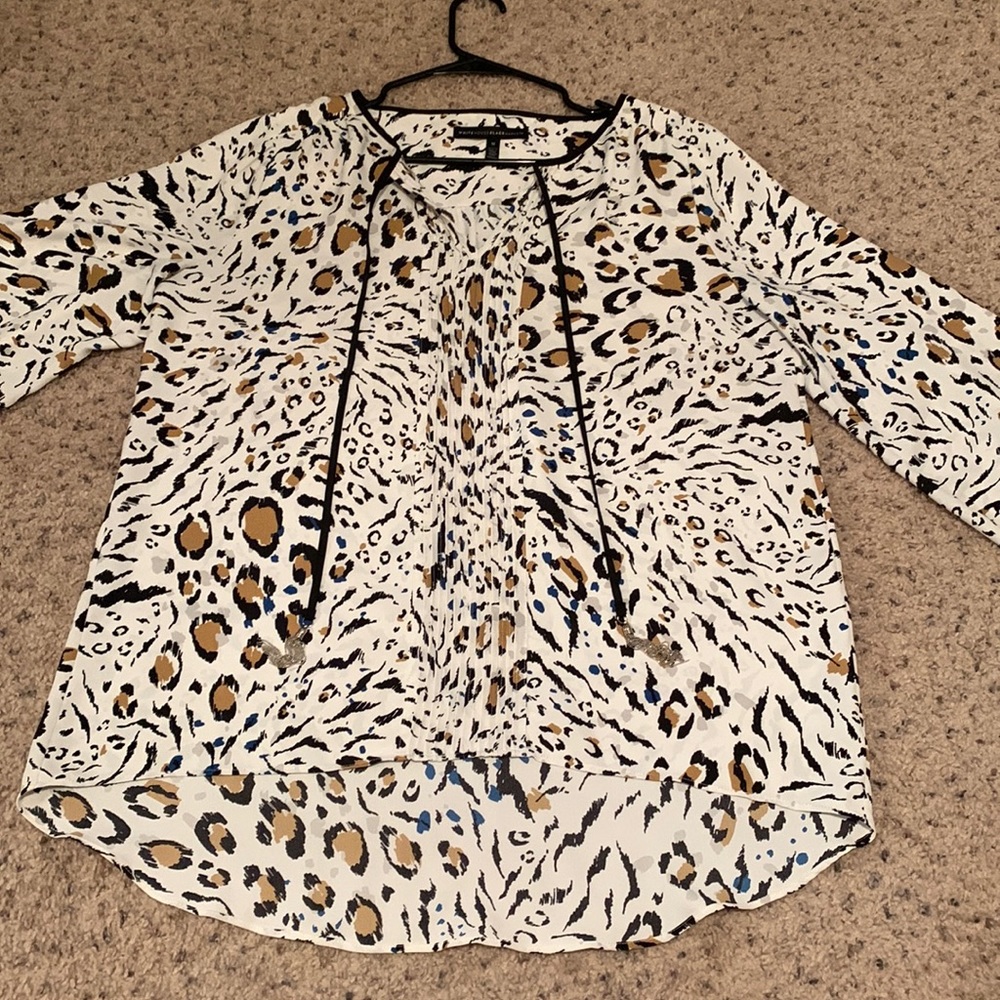 White House Black Market Tunic Blouse with Tassel Tie Neck